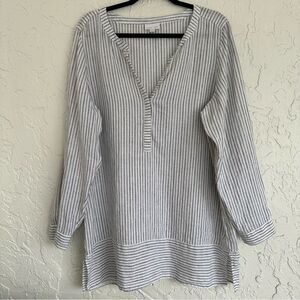 J.JILL Love Linen Stripe Tunic Womens Size Large Lagenlook Longline Minimalist